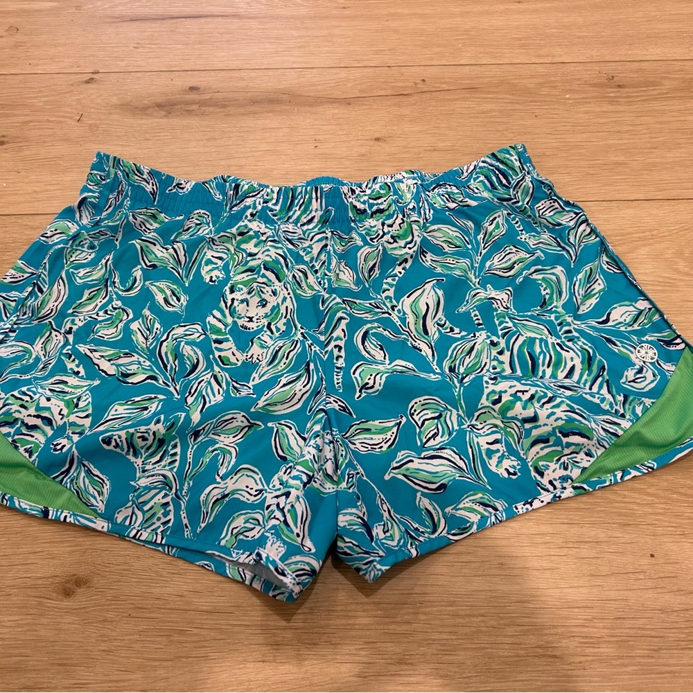 Lilly Pulitzer Blue and Green Patterned Athletic Shorts